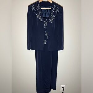 JOVANI New York Navy Blue Beaded Evening Long Gown & Jacket Cocktail Size Large